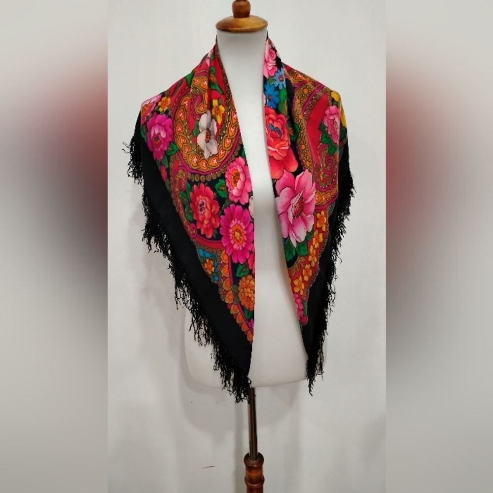 VINTAGE MULBERRY SILK FLORAL SCARF - Picture 6 of 7